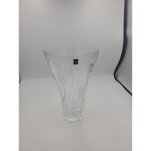 Vintage Laurie Gates Crystal Glass 9 1/2" Vase Etched Flower Heavy
